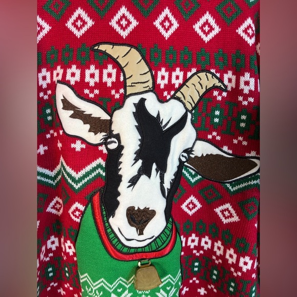 33 Degrees Mens Christmas Sweater Large Goat with Bell Ugly Sweater Holiday - Picture 6 of 10